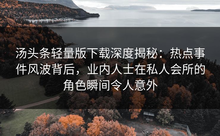 汤头条轻量版下载深度揭秘：热点事件风波背后，业内人士在私人会所的角色瞬间令人意外